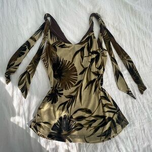 Khaki and black floral print tie-up top size M from Mandee